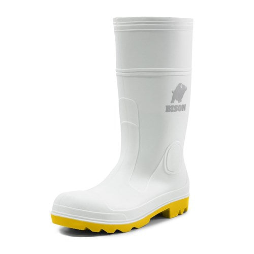 Bison PVC Food Industry Gumboot: White/Grey