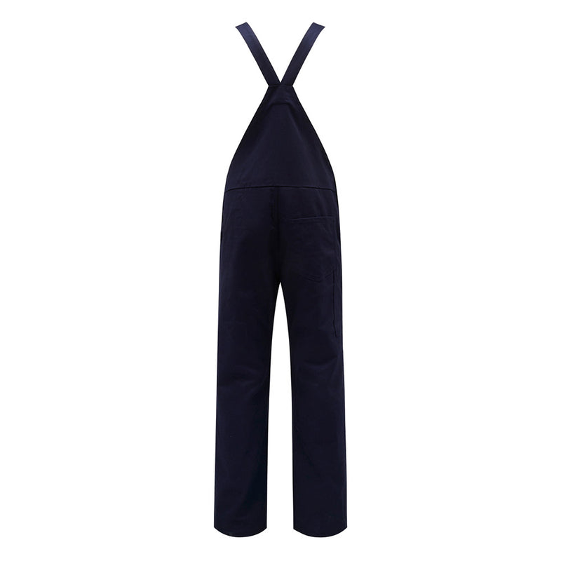 Load image into Gallery viewer, The Hard Yakka Cotton Bib Overall, Navy, features a high bib front with adjustable cross-back straps, heavy-duty nickel-coated buckles, and a straight-leg fit, ideal for robust work environments.
