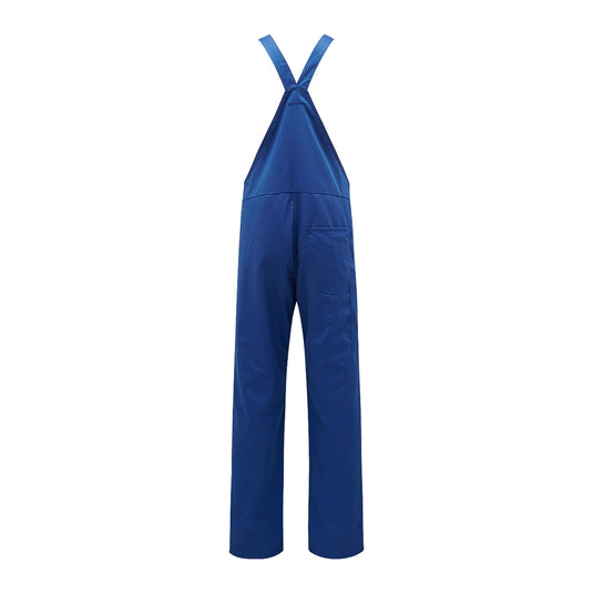 Hard Yakka Polycotton Bib & Brace Overall, Royal Blue features adjustable shoulder straps, heavy-duty nickel-coated buckles, and a dome fly, ideal for durable workwear needs from Active Safety.