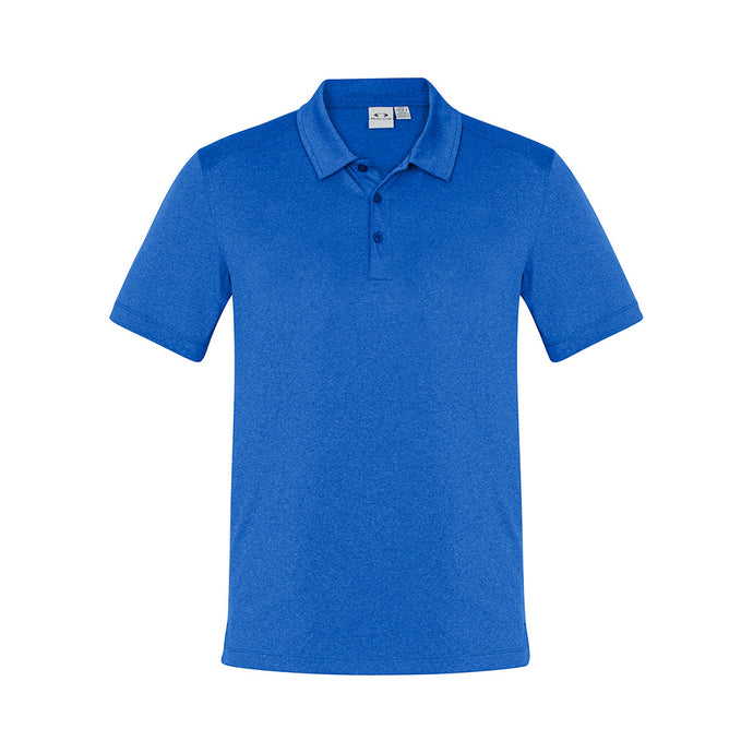 Biz Aero Short Sleeve Polo Shirt featuring a breathable, heathered marle fabric with anti-shrink properties and flat-locked seams, ideal for active work environments. Includes a self-fabric collar and loose pocket.