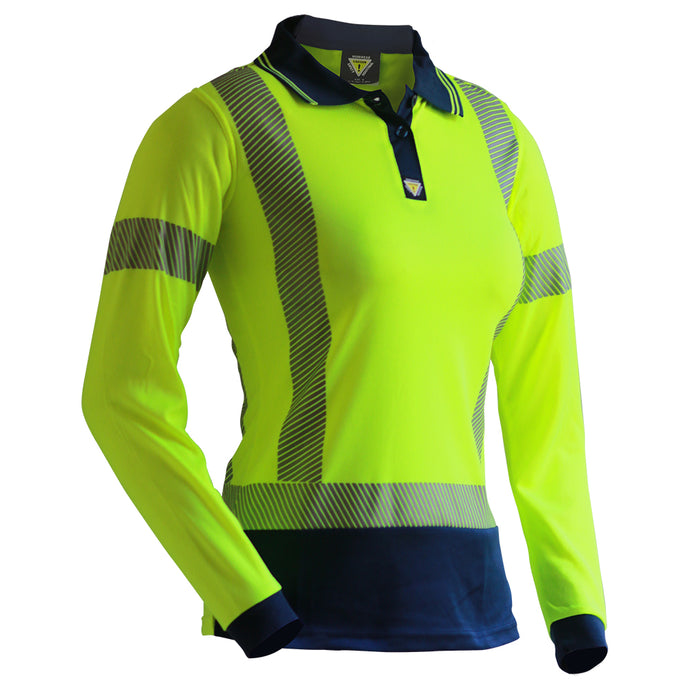 Caution Women’s Hi Vis Long Sleeve Segment Tape Polo