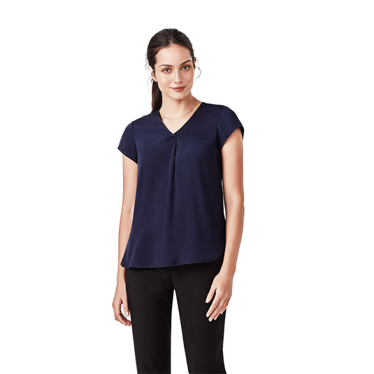 Biz Womens Kayla V-Neck Pleat Blouse