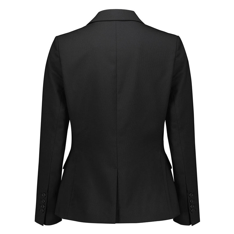 Load image into Gallery viewer, Biz Womens Renew Single Button Mid Length Jacket, featuring a tailored back view with a center vent, fitted waist seams, buttoned cuffs, and a classic notch collar, ideal for versatile, smart wear.
