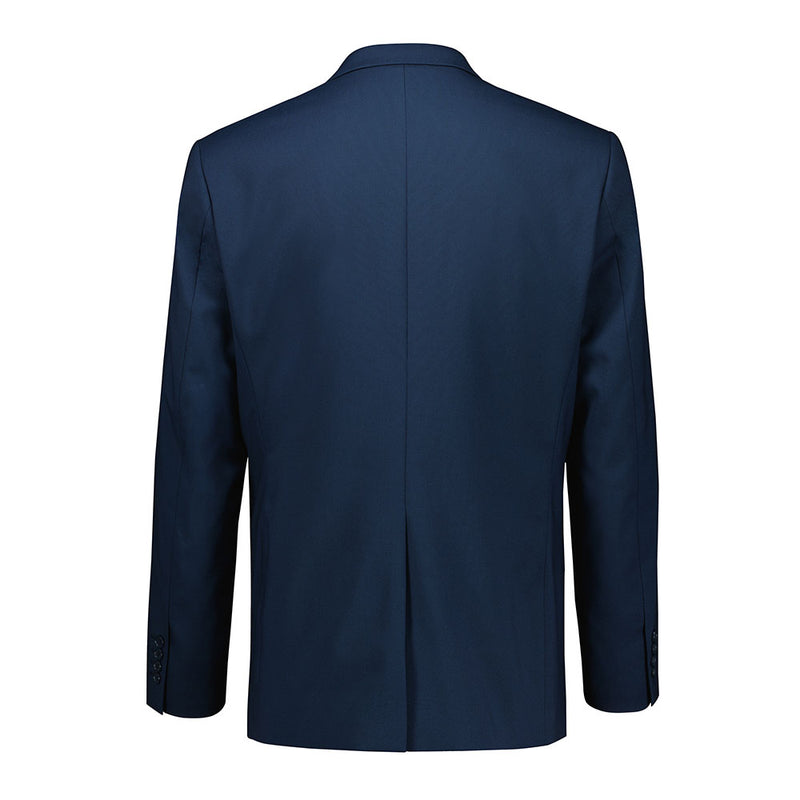 Load image into Gallery viewer, Biz Mens Renew City Fit Jacket, navy-blue blazer, back view showing the center vent. Tailored for versatility with functional pockets, ideal for active professionals seeking sophistication and ease in workwear.
