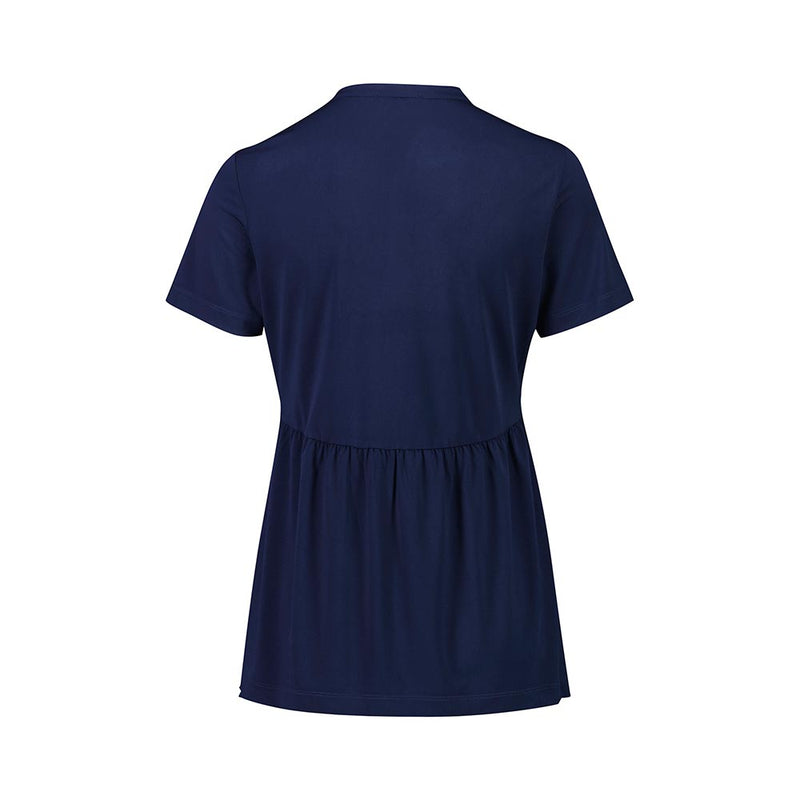 Load image into Gallery viewer, Biz Womens Mali Stretch Tunic T-Top, viewed from the back, showcases an empire waist and gently flared lower section, ideal for maternity, with its soft jersey knit ensuring comfort and durability.
