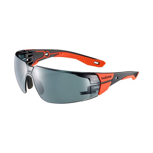 Bolle Rush+ 2.0 Black/Red Frame Safety Glasses: Smoke Lens
