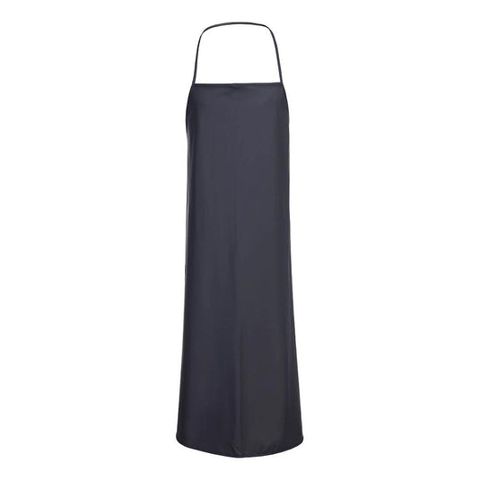 The Flexatex Chem Apron: Navy is a full-length, waterproof apron with a chest panel and single neck loop, showcasing durability and chemical resistance, ideal for safety-focused environments.