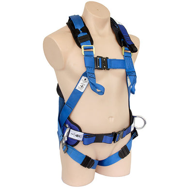 QSI Full Body Harness W/ Quick Release Buckles featuring padded waist belt, large D-rings for stability, and adjustable shoulder straps for easy extraction, ideal for safety and comfort in work environments.