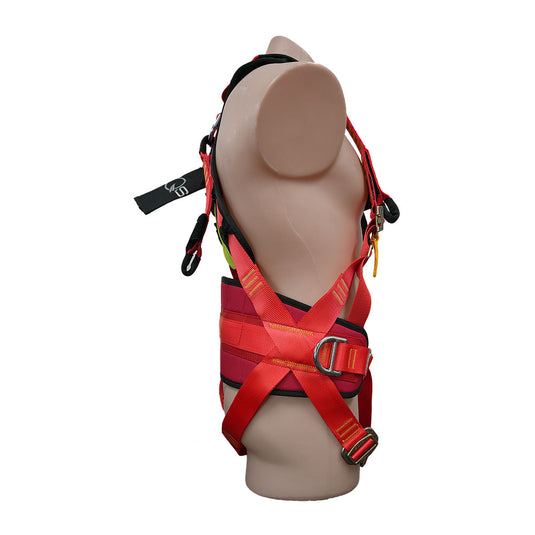 QSI Full Body Painters Harness displayed on a mannequin, featuring adjustable buckles, metal D-rings, and webbing loops for fall arrest, ideal for height safety and rescue operations.