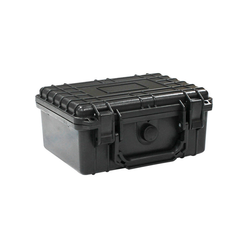Load image into Gallery viewer, Weatherproof Equipment Case: Black (232x192x111mm) featuring a rugged, impact-resistant exterior with a hinged lid, snap-down latch, ergonomic handle, and pressure relief valve, designed for superior protection of sensitive electronics.
