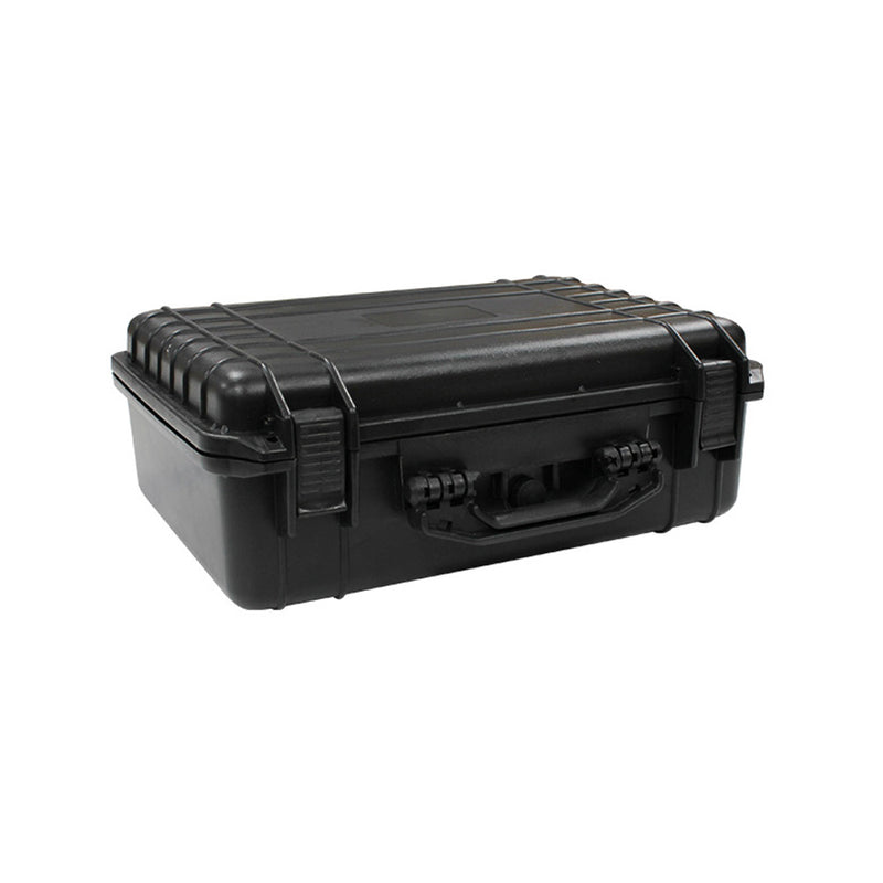 Load image into Gallery viewer, Weatherproof Equipment Case: Black (470x357x176mm) features a robust, impact-resistant shell with ribbed lid, ergonomic handle, and dual latch closures, designed to protect sensitive equipment from dust, moisture, and harsh conditions.
