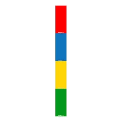 Security Height Indication Sticker - Self Adhesive x 1 Strip features four colored sections marking heights from 150 cm to 180 cm, ideal for doorway placement to measure individuals' heights accurately.