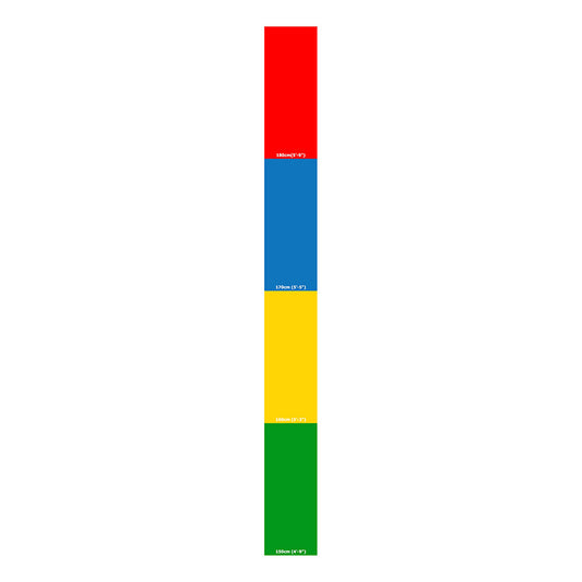 Security Height Indication Sticker - Self Adhesive x 1 Strip features four colored sections marking heights from 150 cm to 180 cm, ideal for doorway placement to measure individuals' heights accurately.