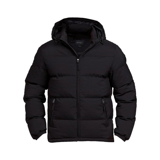 Edge Unisex Puffa Jacket, Black, featuring a quilted design with zip-up front, elasticized cuffs, and attached hood, showcases waterproof polyester microfibre, offering warmth and modern style for safety-focused outerwear.