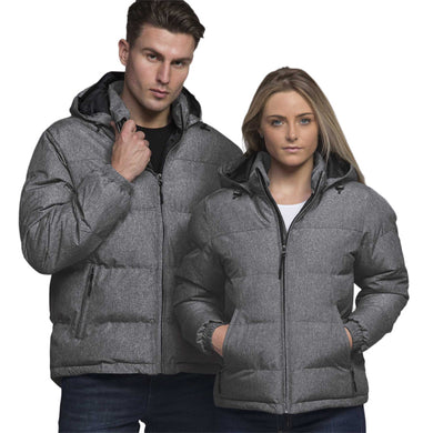 Invert Puffa Jacket, Grey, featuring quilted stitch detailing, padded collar, and adjustable hem. Designed for functionality with water repellent fabric, zippered pockets, and removable hood, perfect for versatile weather protection.