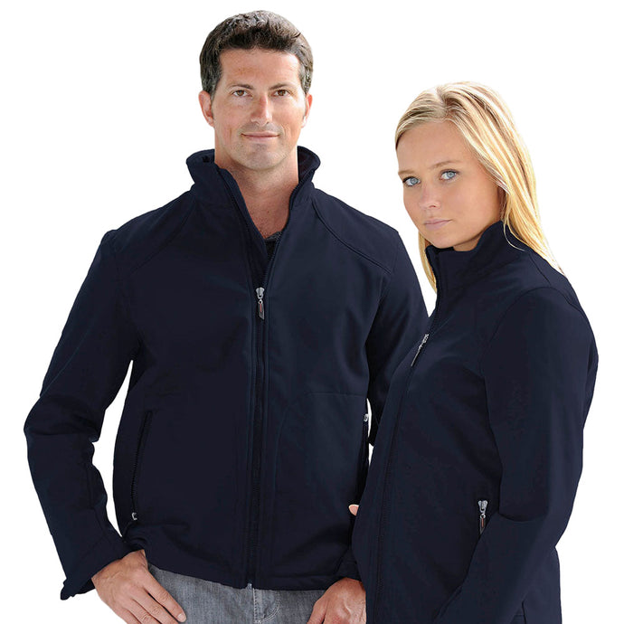 Two people wear the Summit Zip Microfleece Jacket, featuring high collars, zippered pockets, and adjustable Velcro cuffs, ideal for active safety with water-repellent and wind-resistant qualities.