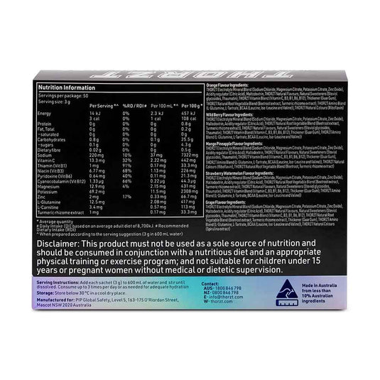 Thorzt 99% Sugar Free Hydration Shot Powders: 5 Mixed Flavours