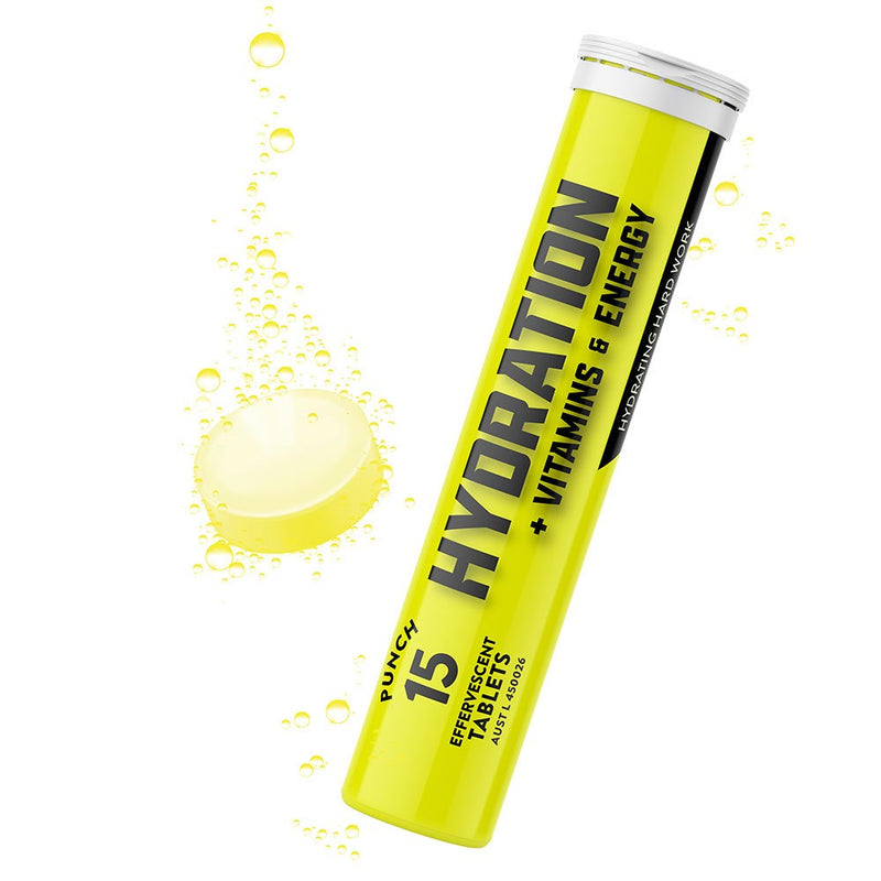 Load image into Gallery viewer, Thorzt Hydration, Vitamins + Energy Effervescent Tablets: Punch, presented in a tube containing 15 tablets, formulated to reduce dehydration symptoms and maintain electrolyte balance, ideal for active and safety-focused individuals.
