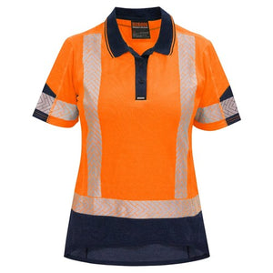 Bison Women’s Hi Vis Taped Cotton Back Polo, Orange/Navy image