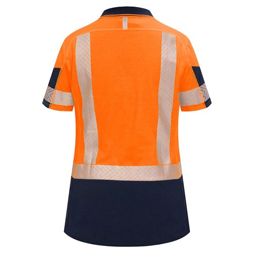 Load image into Gallery viewer, Bison Women’s Hi Vis Taped Cotton Back Polo, Orange/Navy
