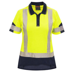 Bison Women’s Hi Vis Taped Cotton Back Polo, Yellow/Navy image