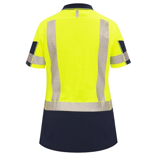 Load image into Gallery viewer, Bison Women’s Hi Vis Taped Cotton Back Polo, Yellow/Navy
