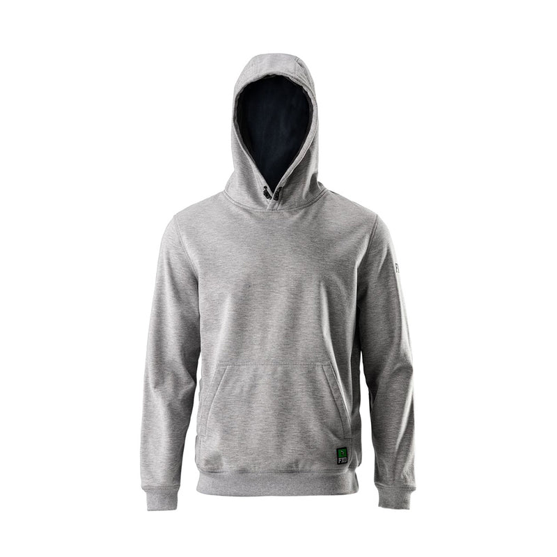 Load image into Gallery viewer, FXD WF-1 Water Resistant Work Hoodie, featuring a light-heather-grey pullover design with a front kangaroo pocket, long sleeves, and a hood. Engineered for windproof and water-resistant performance, ideal for safety-focused workwear.

