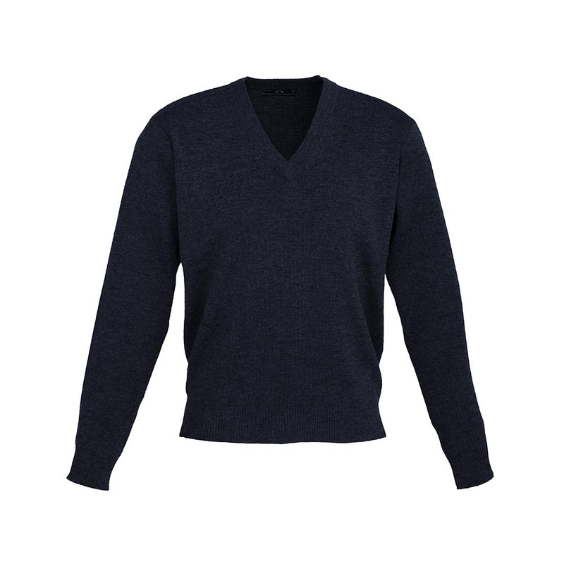 Load image into Gallery viewer, Biz Mens Woolmix Knit Pullover, a durable, long-sleeve V-neck sweater, showcases a classic design ideal for demanding environments, emphasizing warmth and resilience with its sturdy wool blend construction.
