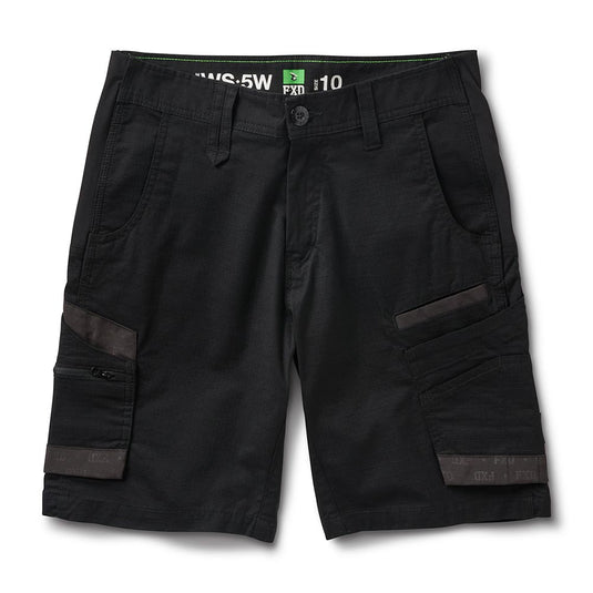 FXD WS-5W Women’s Work Short features multiple utility pockets, including a zippered leg pocket, double weave flex hip panels, and a button-and-zip fly, ideal for safety and work environments.
