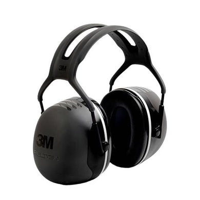 3M Peltor X5A Premium Earmuff Class 5, showcasing its sleek design and innovative ear cushions, perfect for industrial noise reduction and comfort, ideal for use with other protective gear.