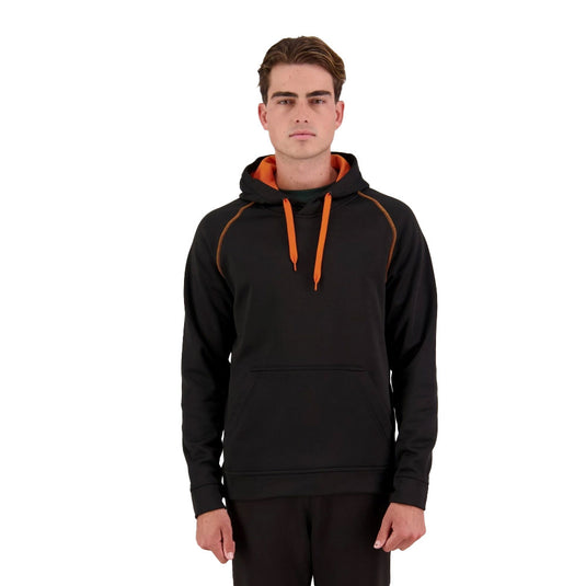 XT Performance Pullover Hoodie in polyester fabric, featuring raglan sleeves with contrast stitching, brushed interior for comfort, cord management, and quick-drying, non-shrink, anti-pill properties, ideal for active safety environments.