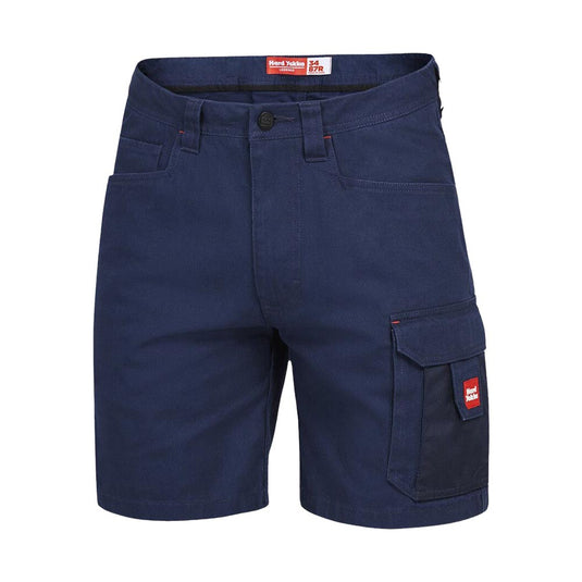 Hard Yakka Legends Relaxed Fit Cotton Work Cargo Short features durable Cordura reinforcement, multiple pockets including flap cargo, and a visible Hard Yakka patch, ideal for utility-focused workwear needs.