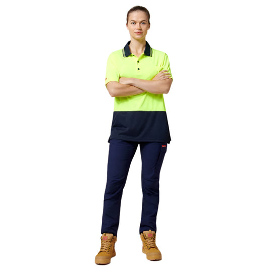 Hard Yakka Womens Ripstop Cargo Pant, designed for durability with stretch ripstop fabric, features multiple pockets, reinforced internal pocket bags, and a slim, articulated fit, ideal for practical workwear needs.