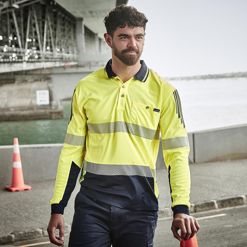 Load image into Gallery viewer, Syzmik Hi Vis Flux Segmented Tape Long Sleeve Polo
