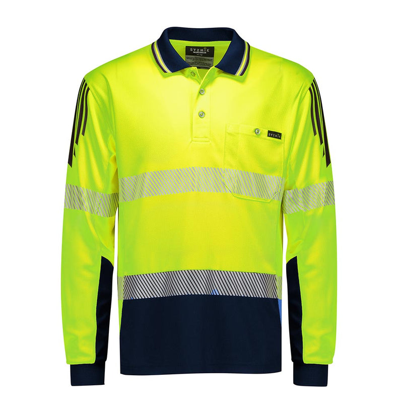 Load image into Gallery viewer, Syzmik Hi Vis Flux Segmented Tape Long Sleeve Polo
