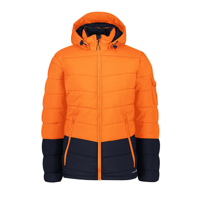 Syzmik Streetworx Hooded Puffer Jacket featuring a durable ripstop shell, removable hood, and multiple secure pockets, designed for enhanced mobility and protection, ideal for workplace safety and outdoor activities.