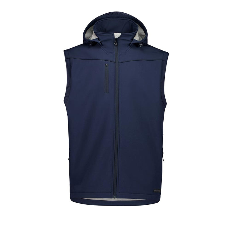 Load image into Gallery viewer, Syzmik Unisex Streetworx 2-in-1 Stretch Softshell Jacket with detachable sleeves and hood, featuring a full-length zipper, chest and side zip pockets, ideal for active safety and comfort in rugged conditions.
