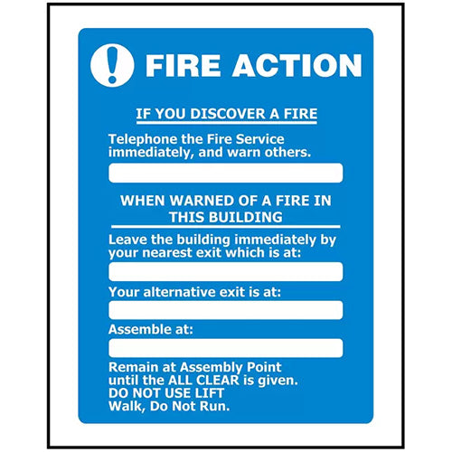 Fire Action Sign 240 x 300 ACM